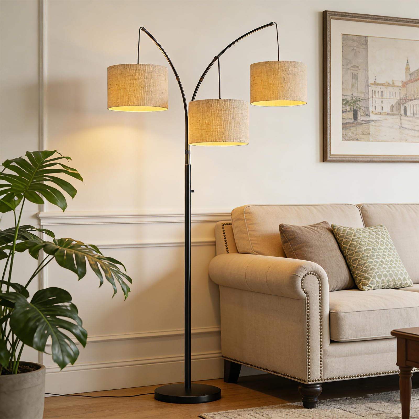 VANZBON 80 Inch Arc Floor Lamp with Remote Control, 3-Light