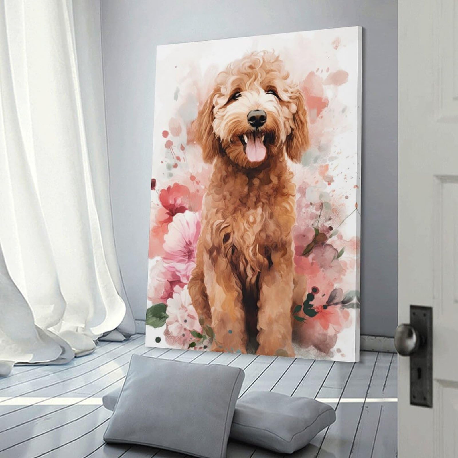 Junmoney Room Decor Wall Art Fluffy Poodle Art Print, 24x36inch(60x90cm), for Flats, Guest Rooms Or Compact Rooms, Wall Decor with Flexible Room Appeal