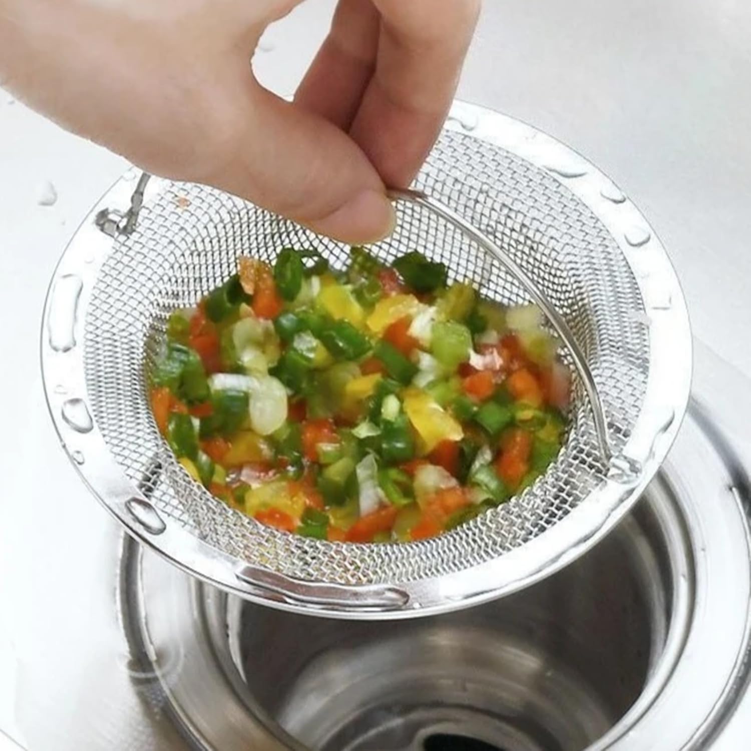Kitchen Sink Strainer, Stainless Steel Mesh Drain Basket with Handle, Rust Proof Filter for Bathroom - Image 4