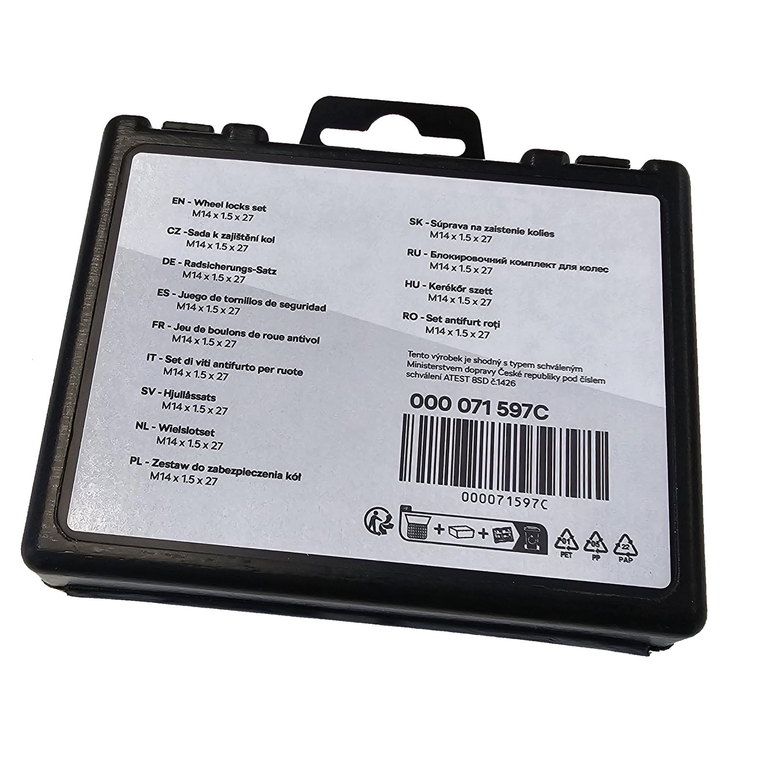 Skoda 000071597C Juego de tornillos de seguridad antirrobo para ruedas, M14 x 1,5 x 27