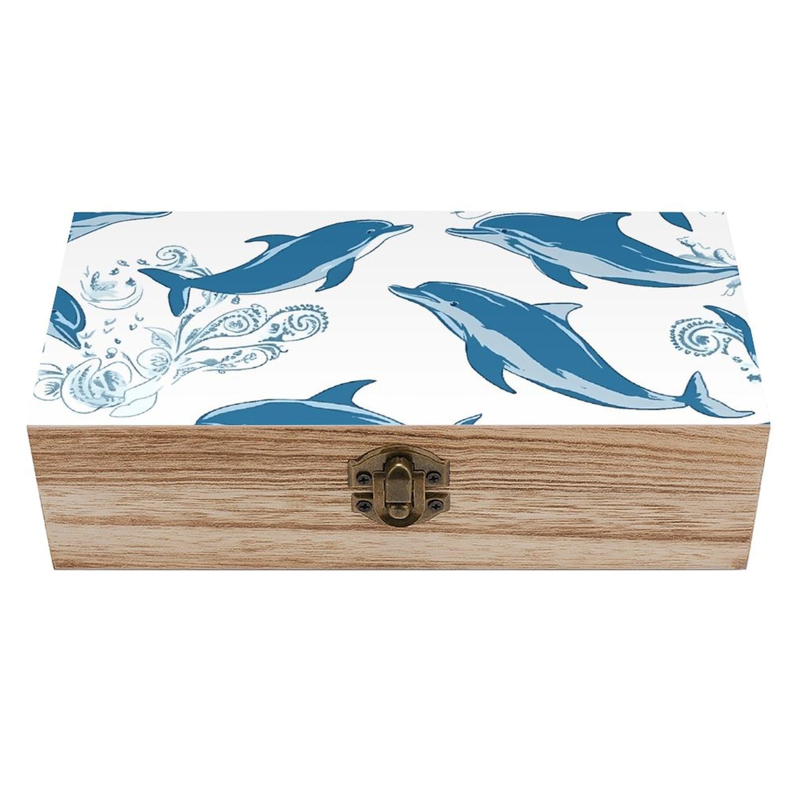 Boîte de rangement en bois dauphin bleu coffret bijoux et souvenirs précieux