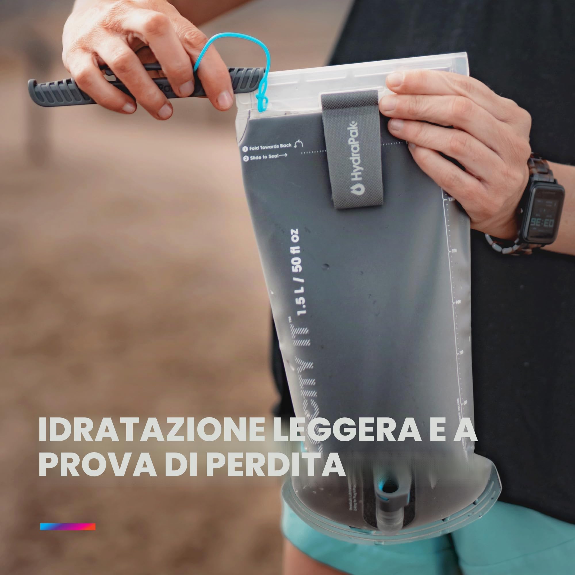 Sacca idrica HydraPak Velocity (1,5 L o 2 L), profilo sottile, valvola a morso autosigillante, a prova di perdite, reversibile, lavabile in lavastoviglie