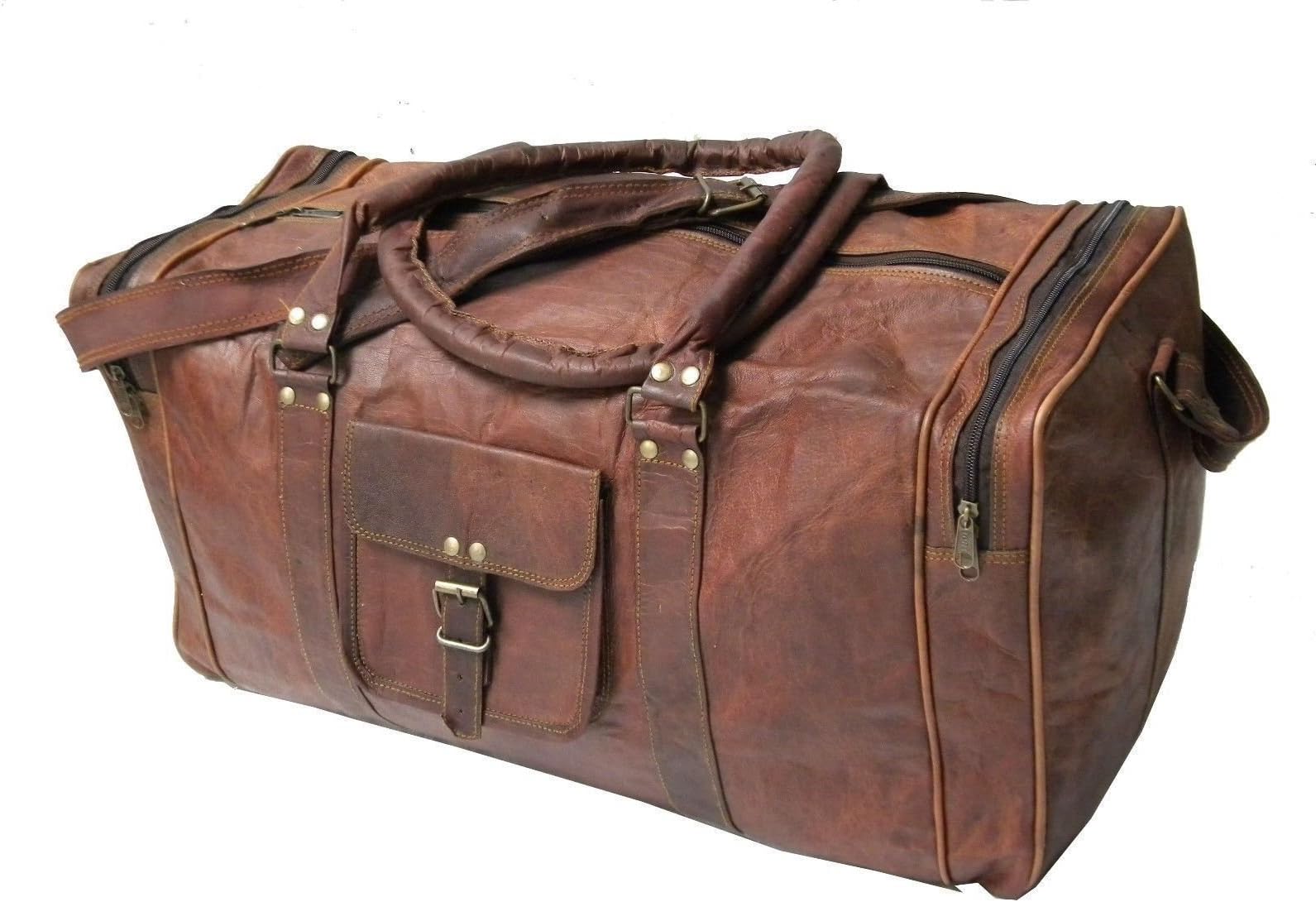 GVB Unisex Vintage Leather Handmade Luggage Travel Duffel Gym Travelling Bag