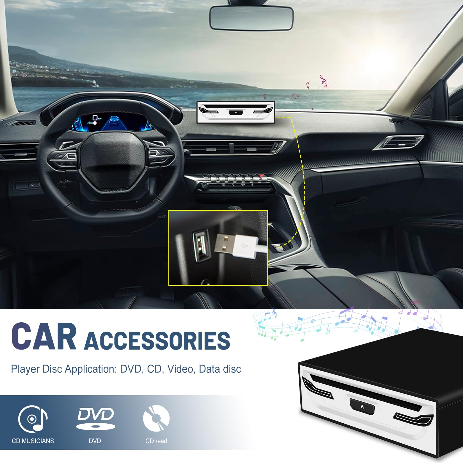 Rimoody Lettore CD/DVD Auto Alte Prestazioni - Anti-Shock, USB 2.0, Supporto WAV/VOB, Compatto, per Auto e Camper