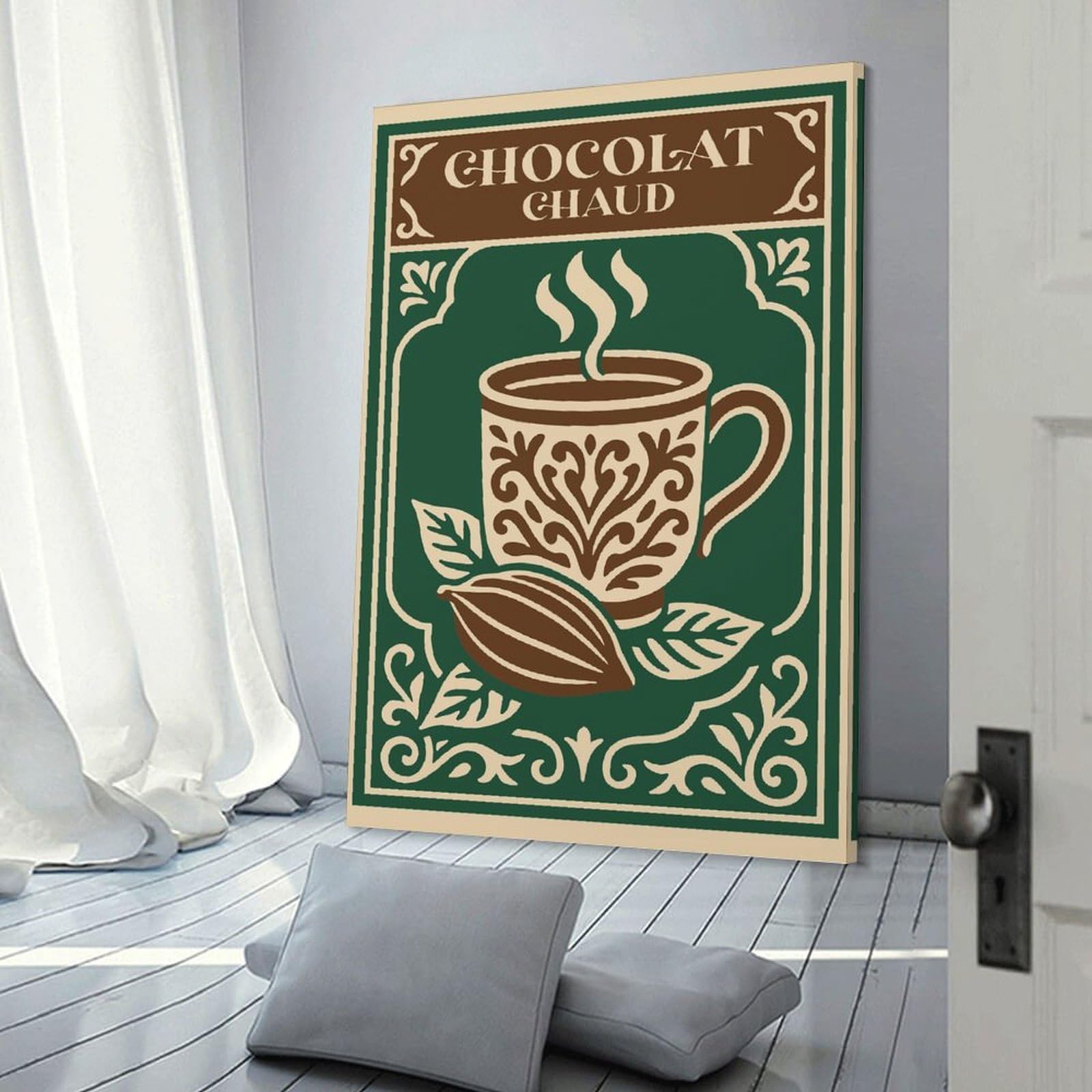 Junmoney Chocolat Chaud Vintage Style Illustration Decorative Wall Artwork, 20x30inch(50x75cm), for Corridors, Hallways Or Apartment Entries, Home Artwork for First Impressions