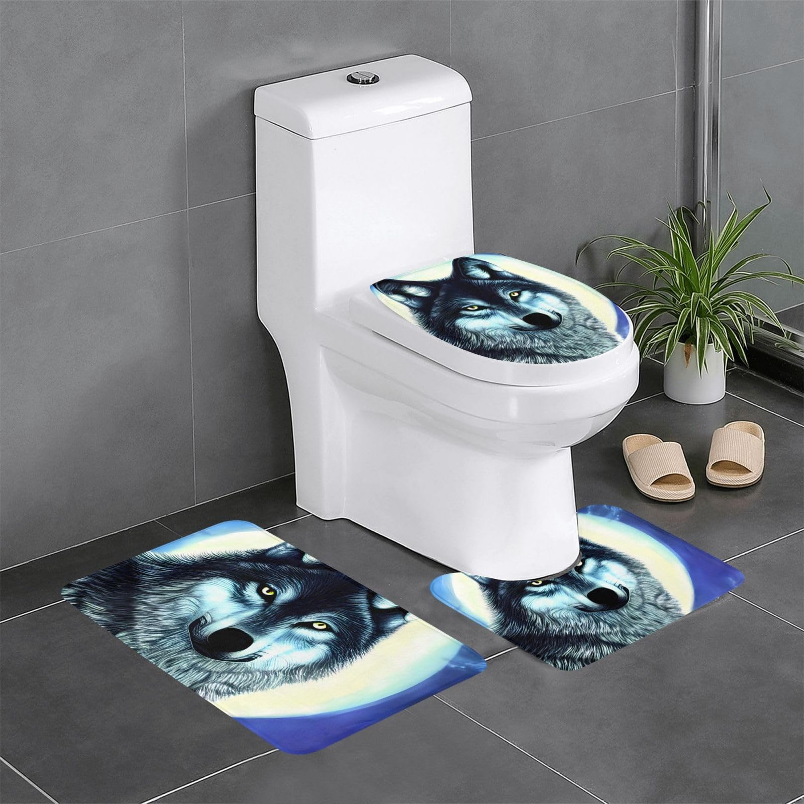Tapis de salle de bain loup sous la lune pour une ambiance évasion