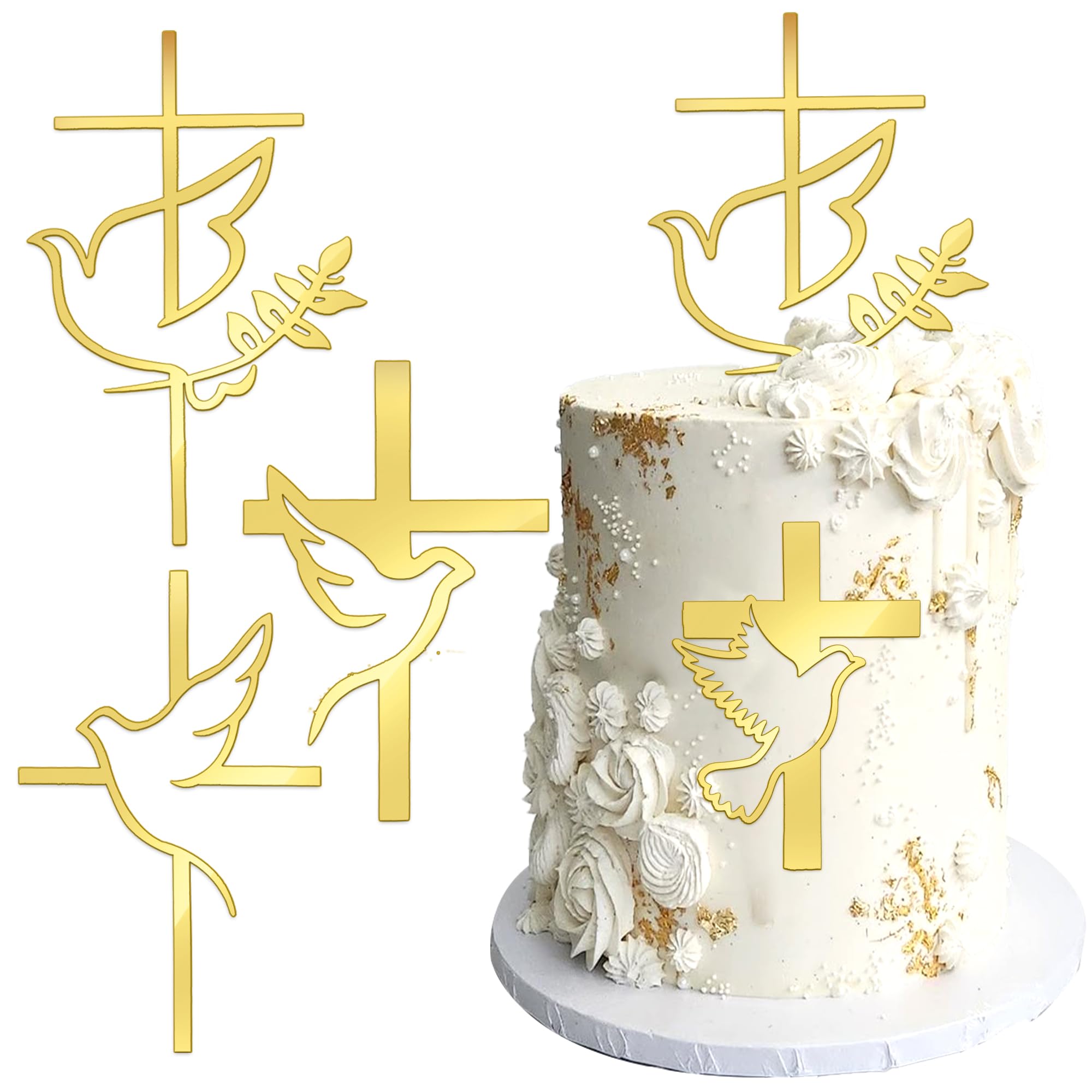 ZHUOWEISM 10 PCS Acrylic Cross Cake Topper Christian Baptism God Bless Cake Pick for First Communion Theme Baby Shower Birthday Party Cake Decorations Supplies Gold — view 10