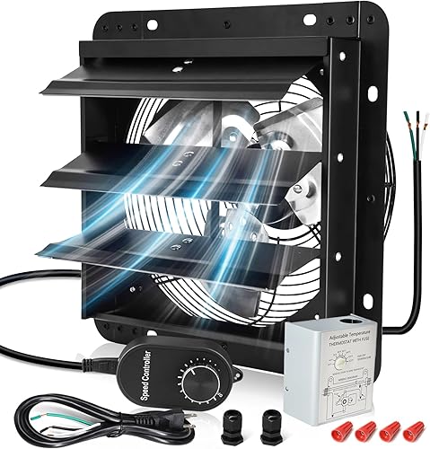 Miniatura 18 de Criditpid 14 Inch Shutter Exhaust Fan with Speed Controller, 1088 CFM High Speed Vent Fan with Adjustable Thermostat, 1700 RPM Wall Mounted Kitchen