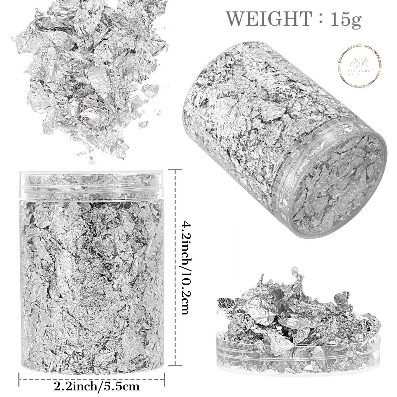 2 Bottles Silver Foil Flakes Gilding Flakes Imitation for Nails Painting Arts Crafts Resin Jewelry Making Decoration (15g/Bottle) (Pack of 2) 1