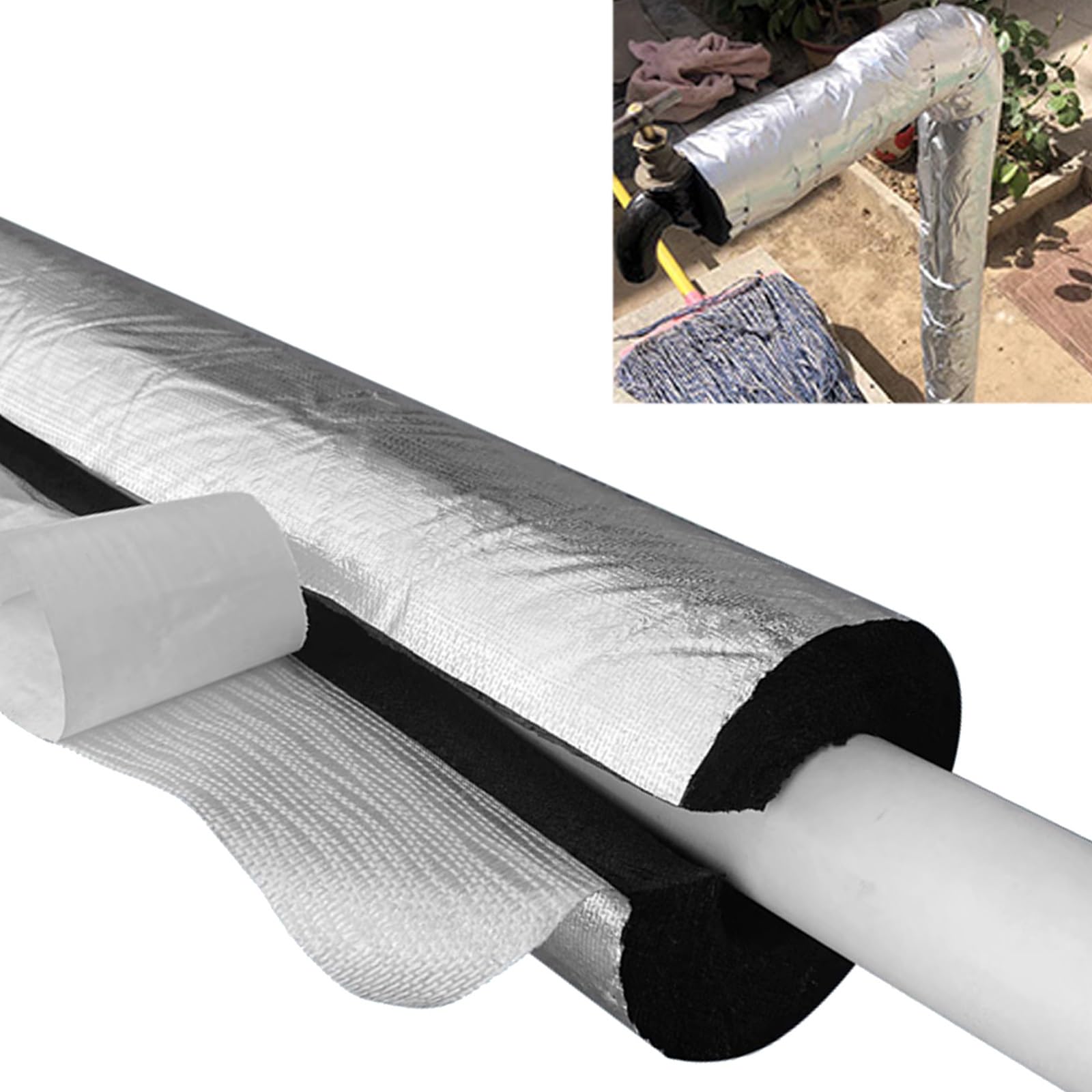 Aislamiento de Tuberías de Espuma y Lámina de Aluminio para Exteriores de 30 mm, Coquilla Aislante Autoadhesivo para Protección Contra Heladas en Invierno(63x30mm)