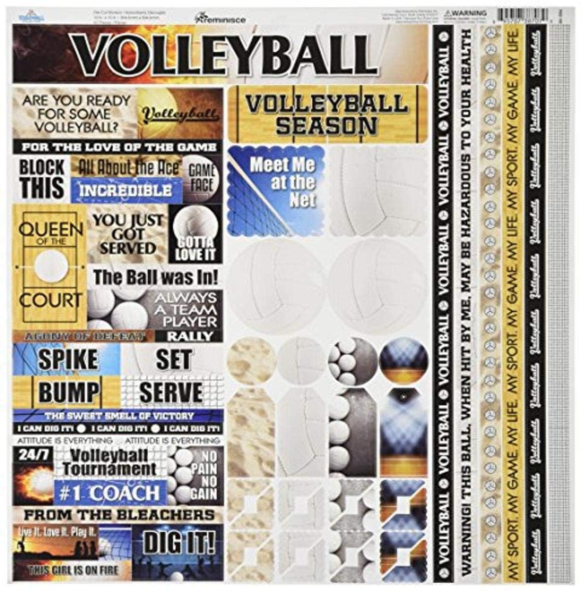 Reminisce Volley-Ball Papier cartonné Autocollant 30,5 x 30,5 cm