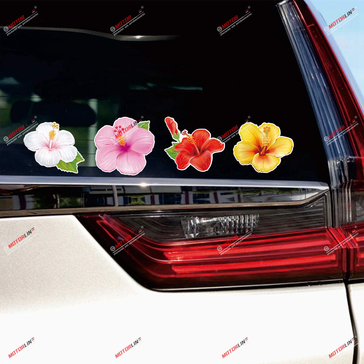 2 Hibiskus Hawaii Blumen Ecke + Blüte Auto Aufkleber Hibiscus A001