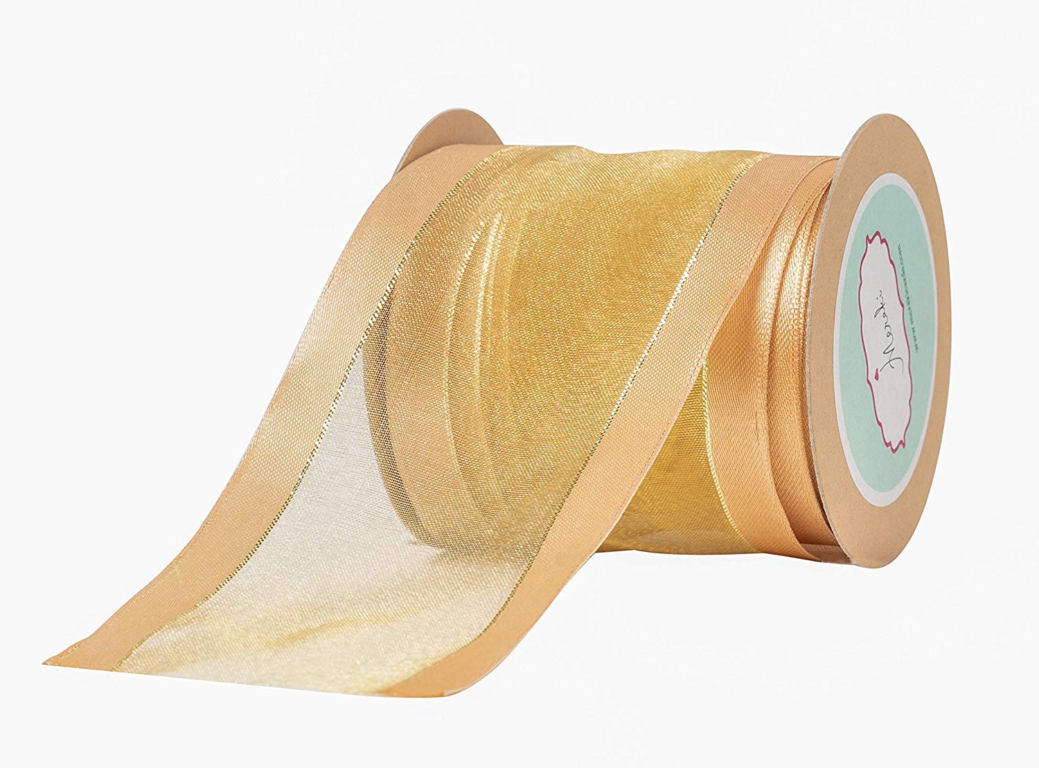 Meraki Cards Light Gold Sheer Wired Ribbon with Gold Trim and Satin Edges (Width: 63mm)