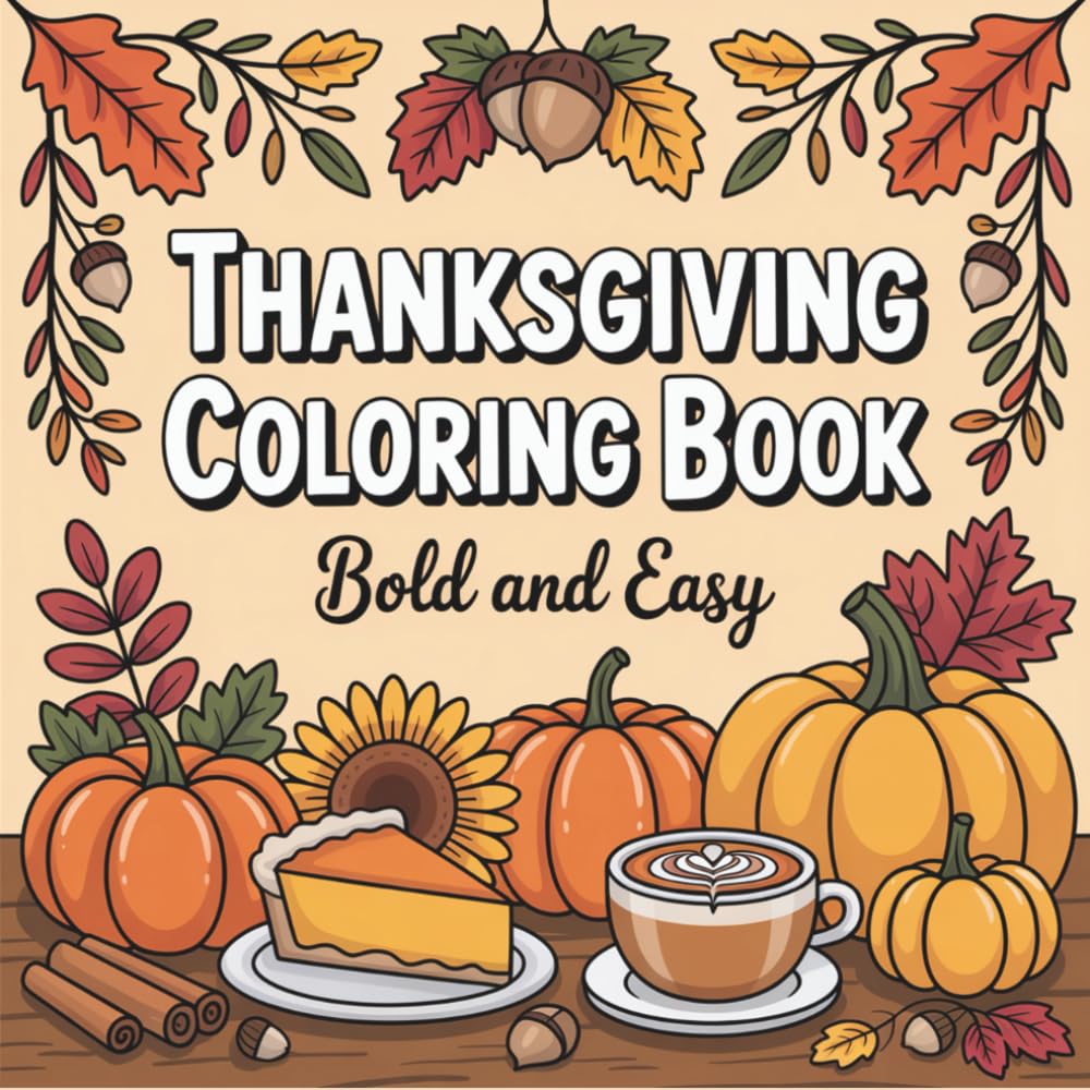 Thanksgiving Coloring Book Bold and Easy: Cozy Fall Scenes with Gratitude Quotes on Every Left Page for Inspiration and Mindfulness