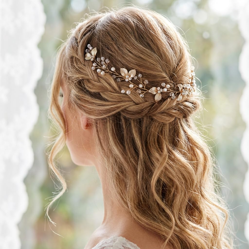 Peine para el pelo de boda con diamantes de imitación y perlas para novia, peines laterales dorados, accesorios para el cabello de novia para mujeres y niñas