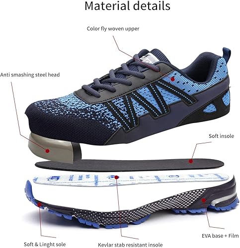 Miniatura 2 de Zapatos de trabajo de seguridad para hombre, indestructibles, ligeros, transpirables, de malla de seguridad, zapatos de construcción industrial para
