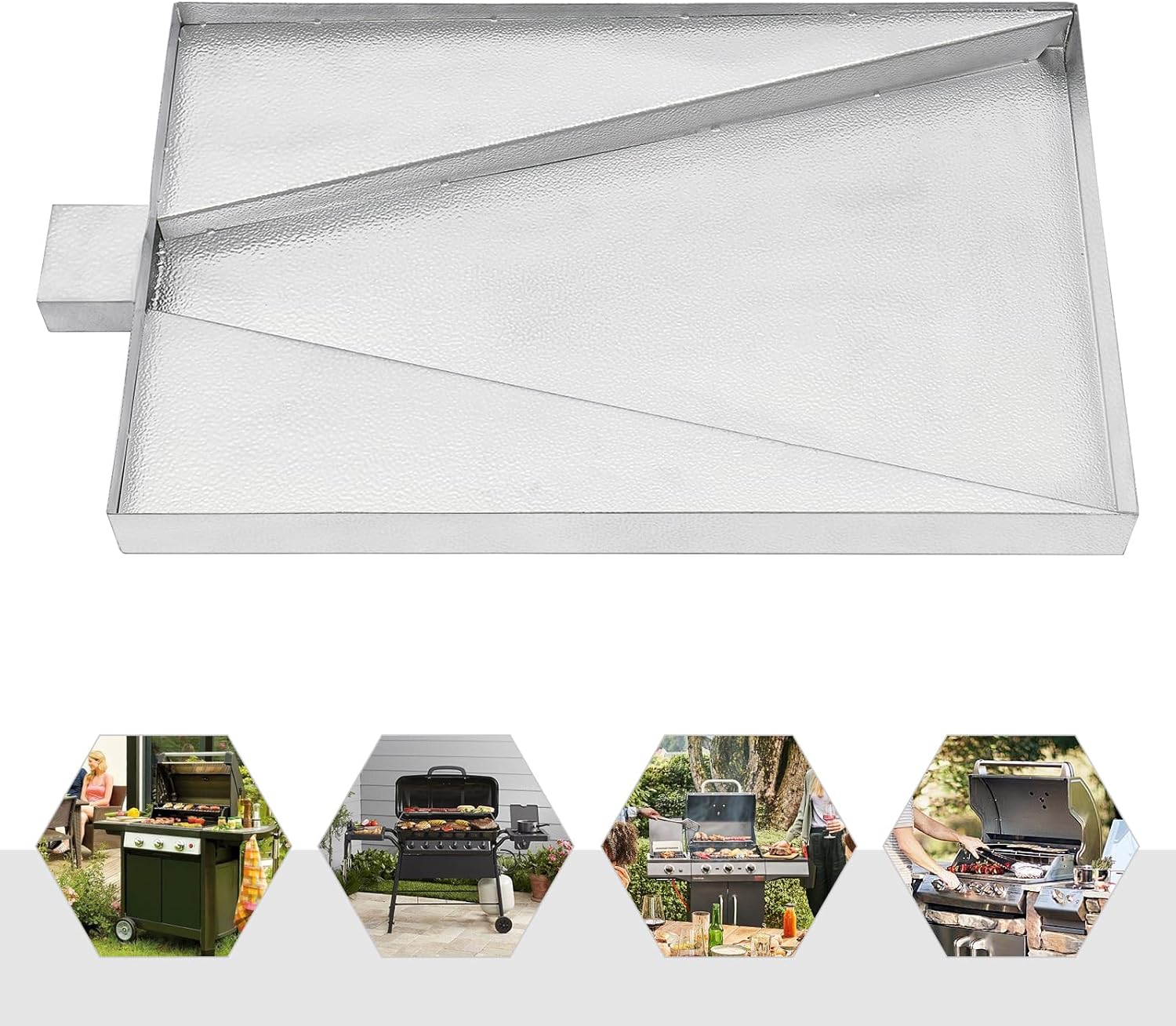 Stainless Steel Grease Drip Pan Tray for Grills - 90° Curved Design for Easy Mounting, Efficient Grease Collection, Reduces Smoke, and Extends Charcoal Burning Time