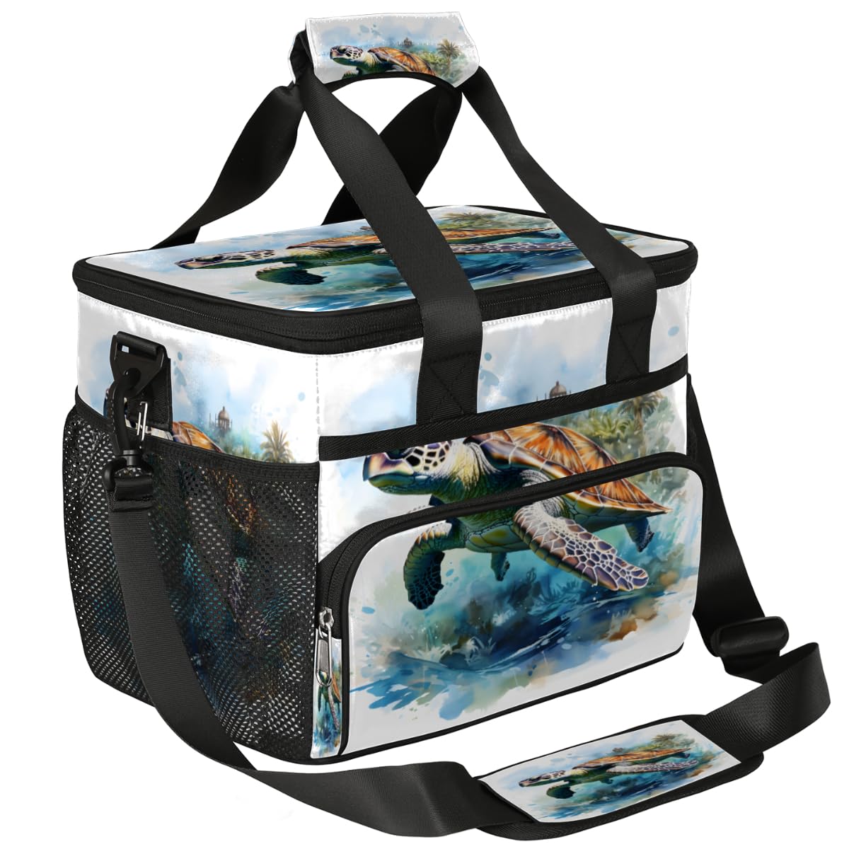 Marine Life Insulated Picnic Backpack Lunch Box for Women Men Picnic Basket Tote Lunch Bag Picnic Bag Portable Lunch Bags for Picnic, Beach, Work, Trip,Office, Camp Watercolor Turtle