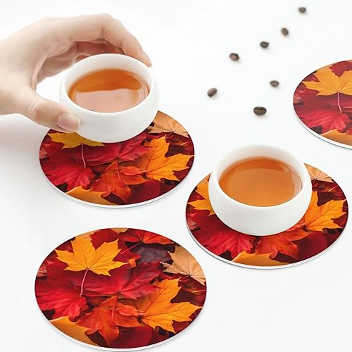 Miniatura 7 de Juego de 6 posavasos de cuero con hojas de otoño para bebidas para mesa de centro para inauguración de la casa, cocina, bar, decoración de forma