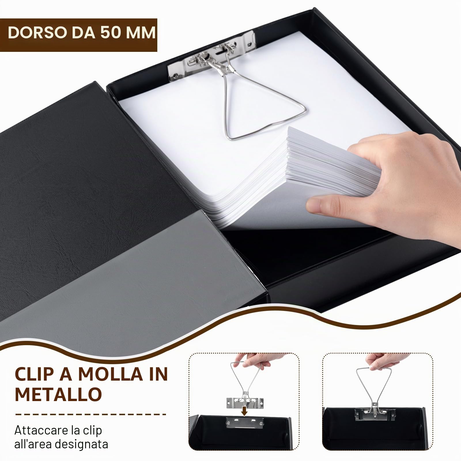 Scatola Archivio A4, 6 Pezzi Scatola Archivio con Coperchio Magnetica e Clip - Dorso 50mm - Scatole di Documenti Pieghevole per Ufficio, Casa, Scuola (Nero)
