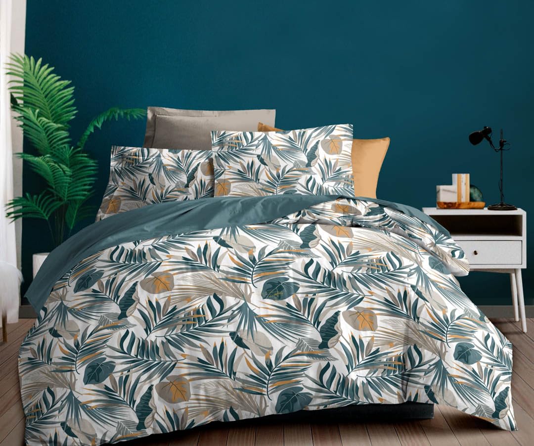 Générique Parure de Draps imprimé 4 Pièces 2 Places – 1 Drap Plat + 1 Drap Housse (160 cm ou 180 cm) + 2 Taies d'oreiller 65 x 65 cm – 100% Coton 57 Fils/cm² – Haute Qualite (IRENIE, 160 X 200 CM)