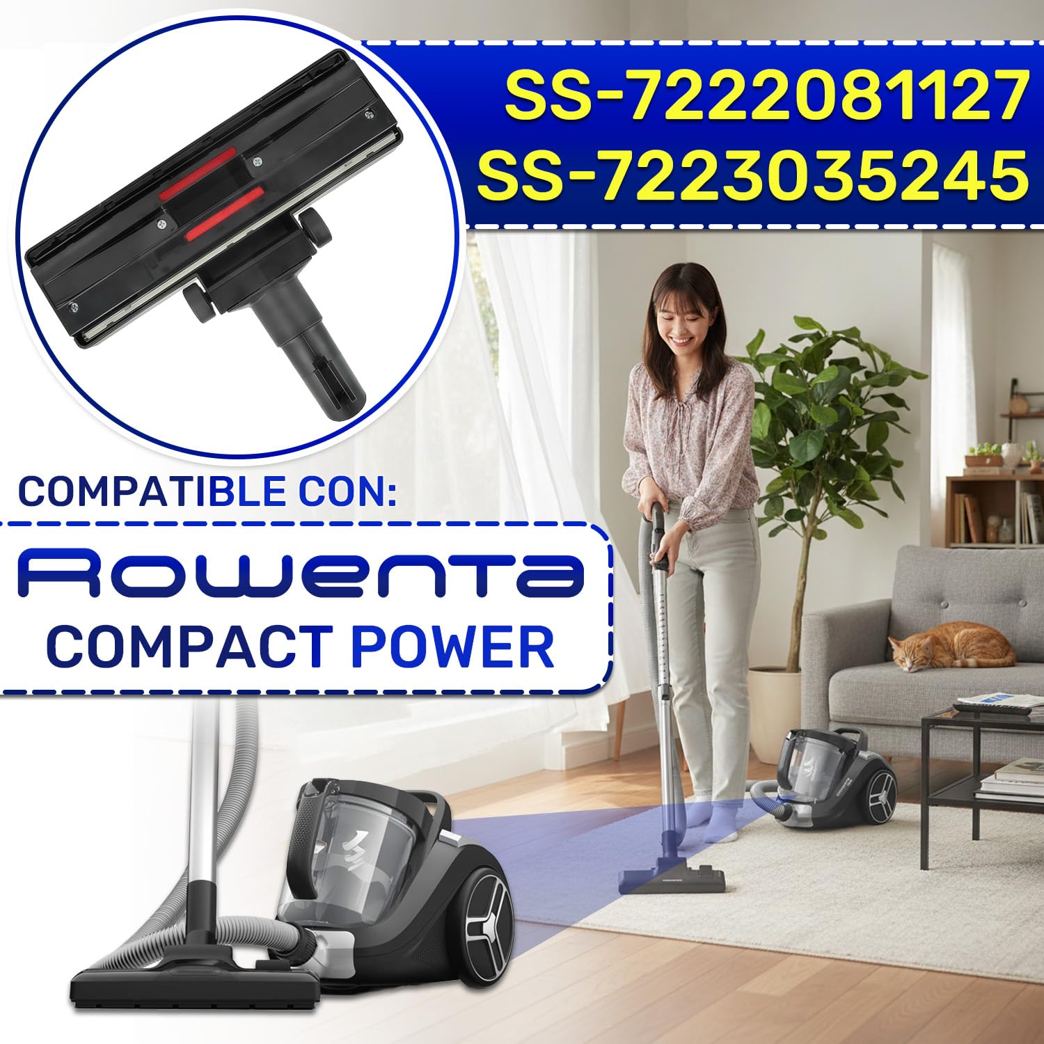 MONTERAL Cepillo Aspiradora con Código Original SS-7222081127 SS-7223035245 para Rowenta Compact Power - Garantía de 10 Años