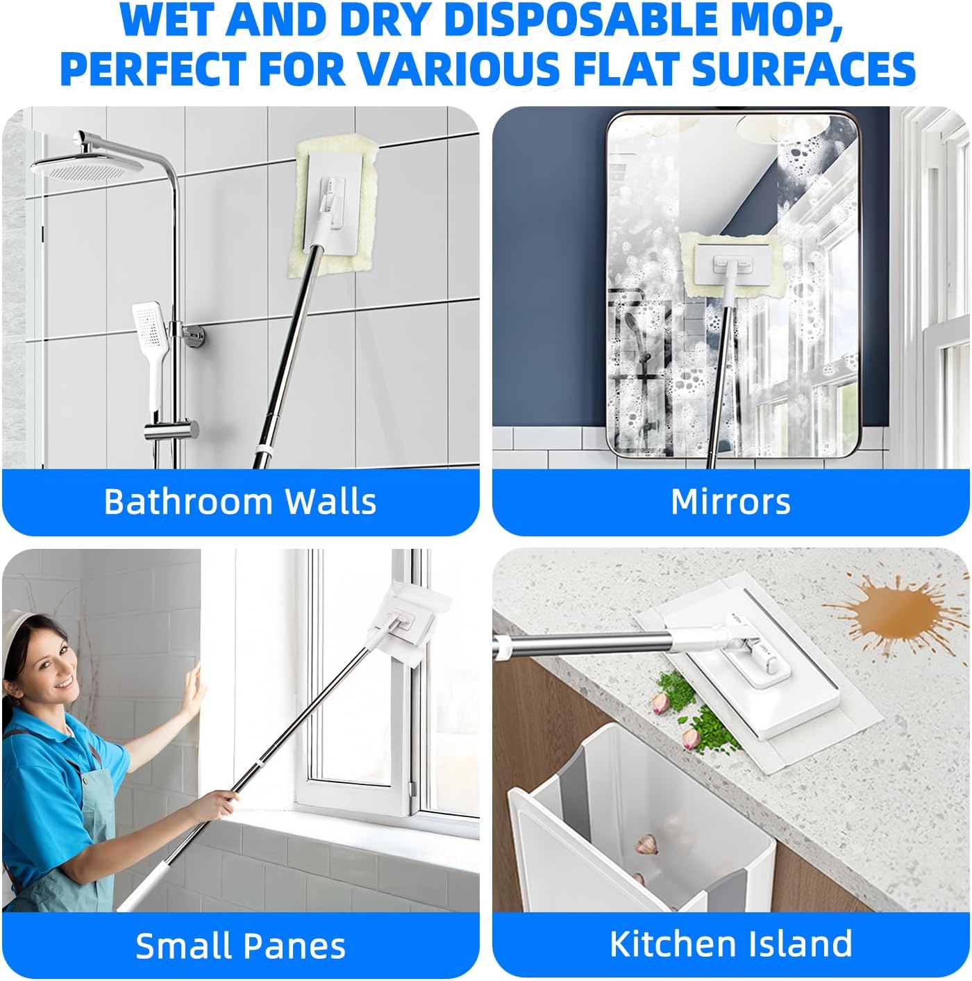 Snap Grip Mini Mop Touch Free Press Grip Removable Polvo Mini Lazy Dust Mop and Sweeping Mop for Wet and Dry Disposable Pads, Multi-Surface Floor Cleaning (5 Sheets Included)