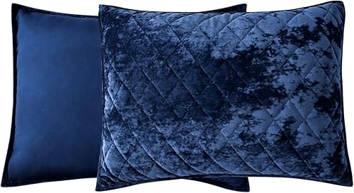 Miniatura 6 de Juego de edredón de terciopelo envejecido, 3 piezas azul marino, tamaño Queen, cara de terciopelo envejecido y reverso de microfibra cepillada con