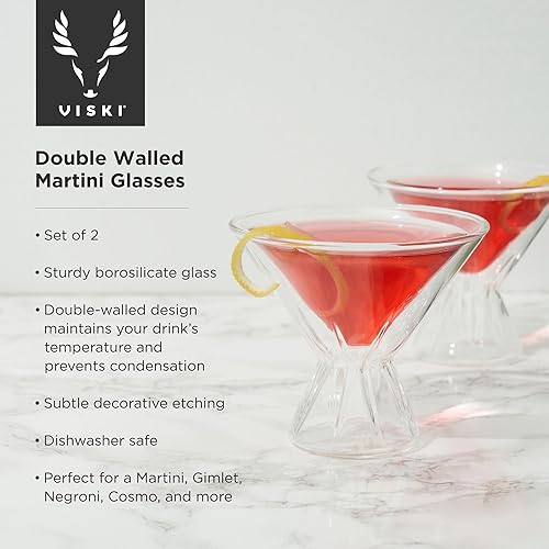 Miniatura 2 de Viski Cristal de doble pared aislado para cóctel de corte Martini, apto para lavavajillas, vidrio de borosilicato de 8.5 onzas, juego de 2,