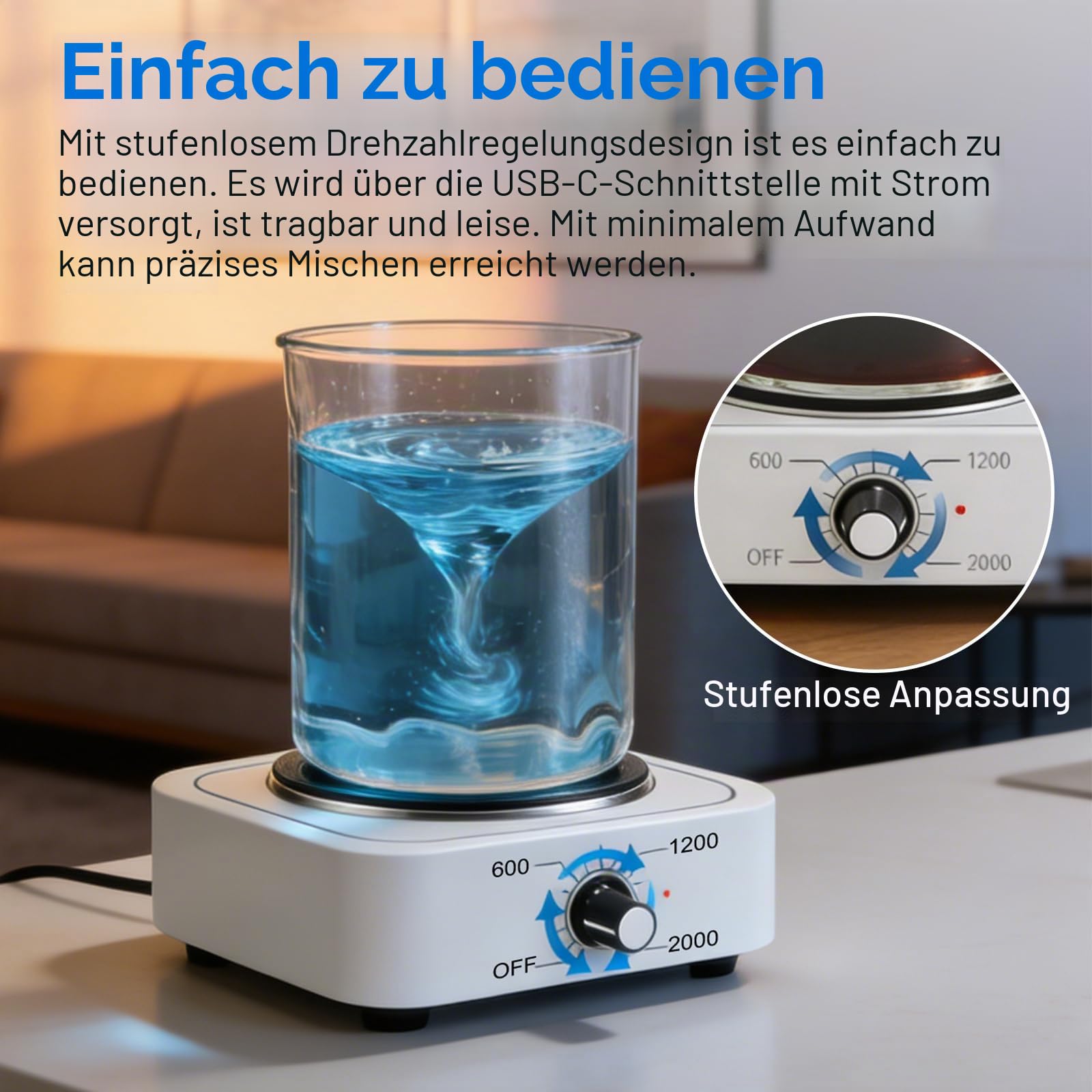Magnetrührer, Magnet Rührer, Magnetic Stirrer, Magnetischer Mischer, Magnetrührer Mit Heizplatte, Magnetrührstäbchen Max Rührleistung 1500 Ml USB-Betriebener Für Labor Und Heimbrauen