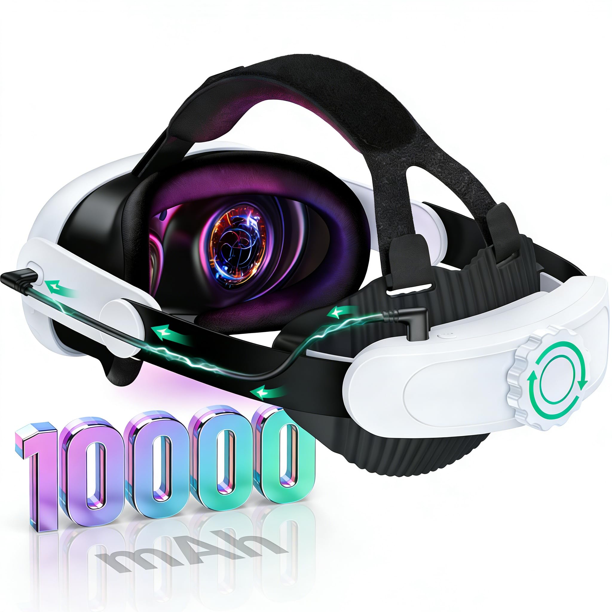 Battery Headstrap Compatible with Meta Quest 3S / 2/3 Head Strap with 10000mAh Battery Adjustable Elite VR Strap Compatible with Meta Quest 3 /3s / 2