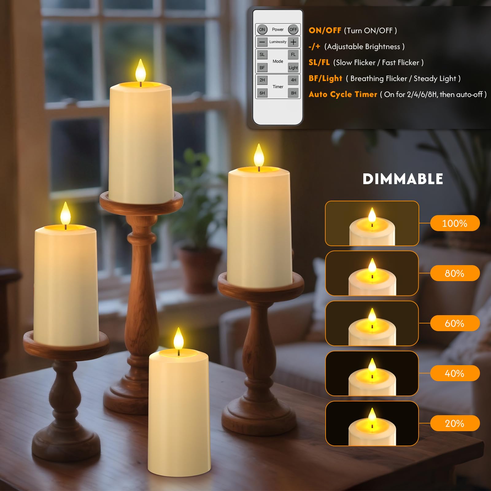 PChero LED Kerzen Aufladbar mit Magnet Ladestation & Fernbedienung, 4er Set | Wiederaufladbare LED Kerzen Outdoor, mit Timerfunktion, IP54 Wasserdicht, Stumpenkerzen, 90-200 Std. Laufzeit, Außen Deko