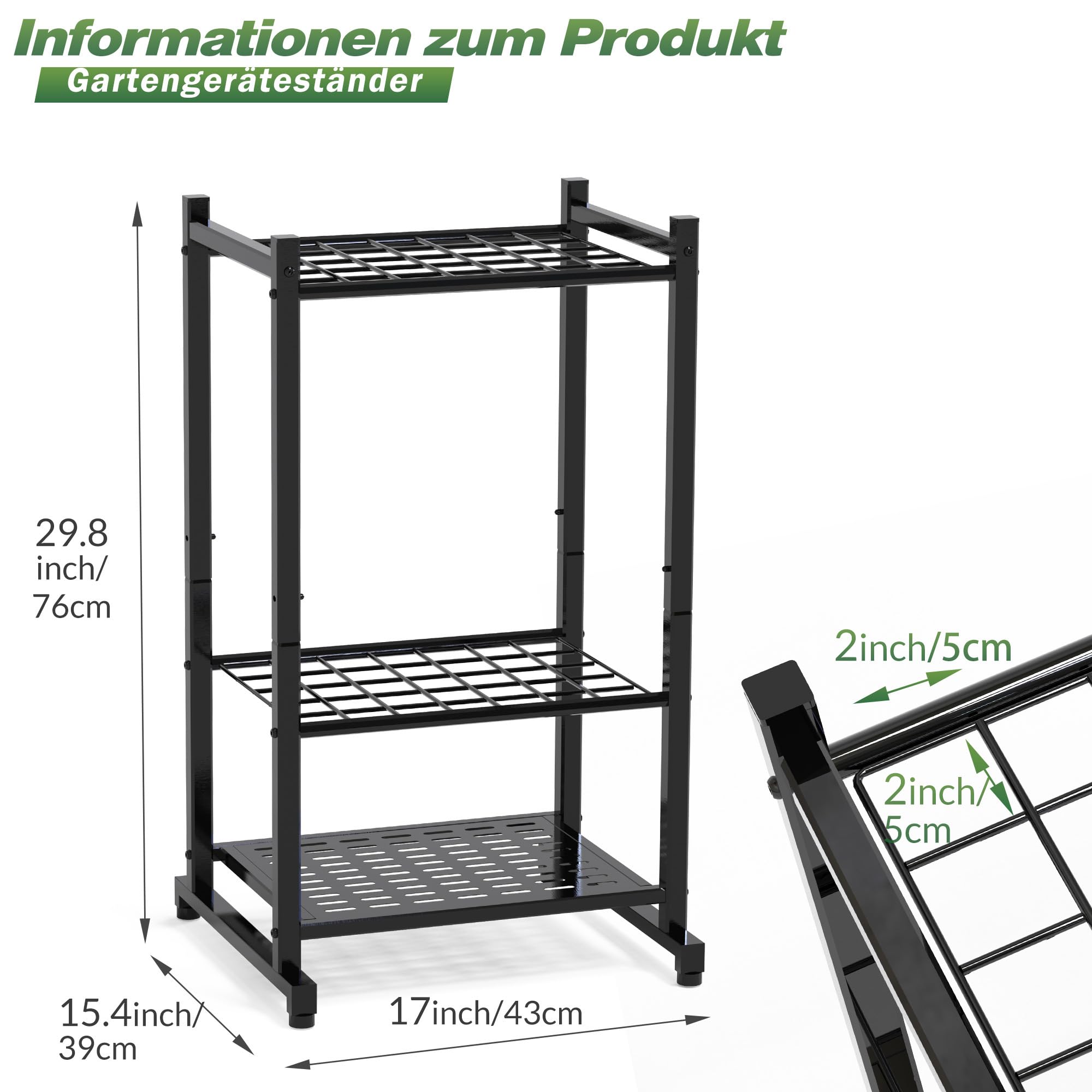 Sttoraboks Garden Tool Organizer, Yard Tool Tower Rack für Garage Organisation und Lagerung, bis zu 35 langstielige Werkzeuge, Heavy Duty Steel Garden Tool Stand für Schuppen, Outdoor, Schwarz