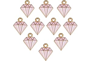 Ornaland 10 Pcs Pink Enamel Diamond Charms Set 18K Gold Plated