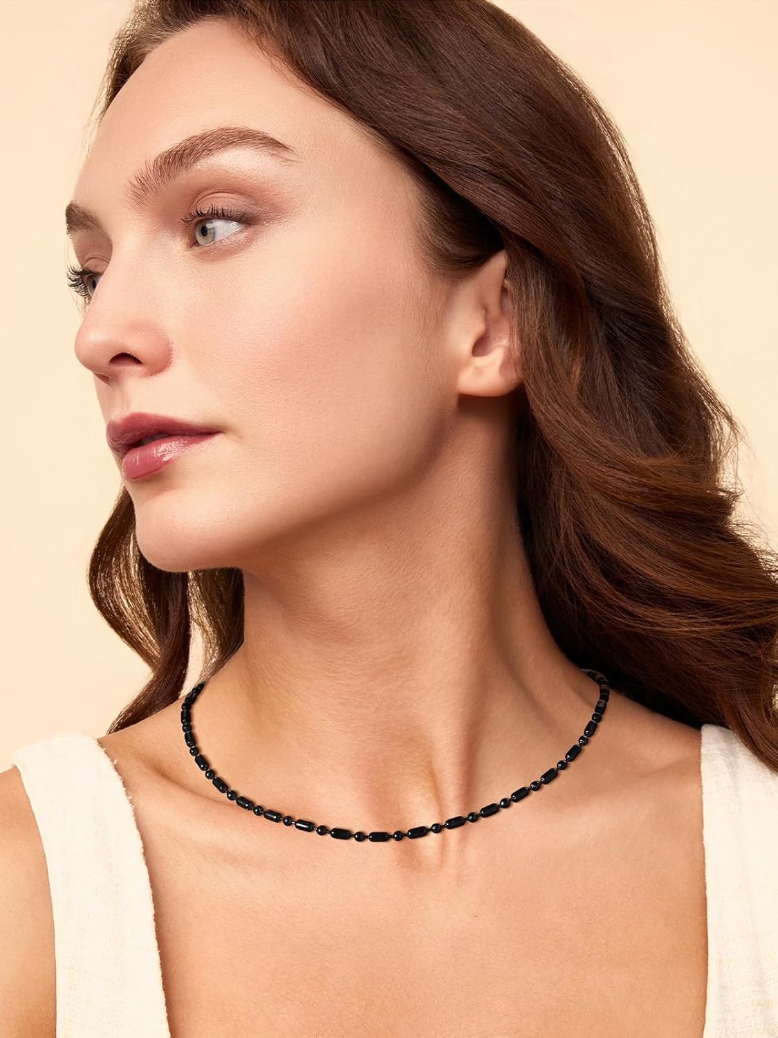 FOCALOOK Choker Necklace for Women Dainty 14K Gold Plated Double Layered Necklace Silver Black Metal Satellite Beaded Boho Choker Chain - Image 4