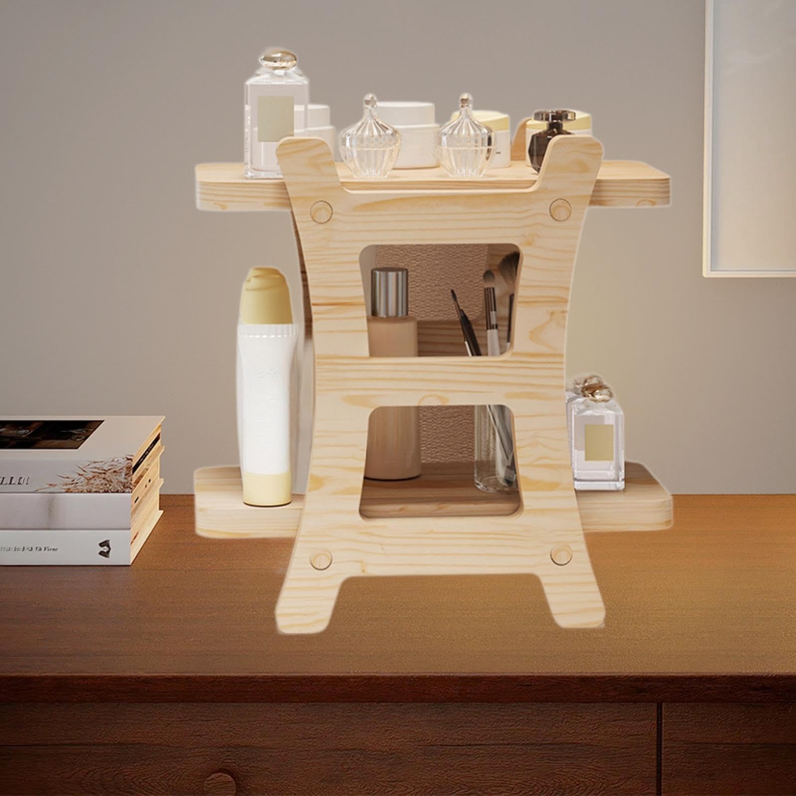 Présentoir de Table en Bois, Organisateur de cosmétiques, Support de Rangement Multifonctionnel décoratif, Porte-Parfum for comptoir de Bureau