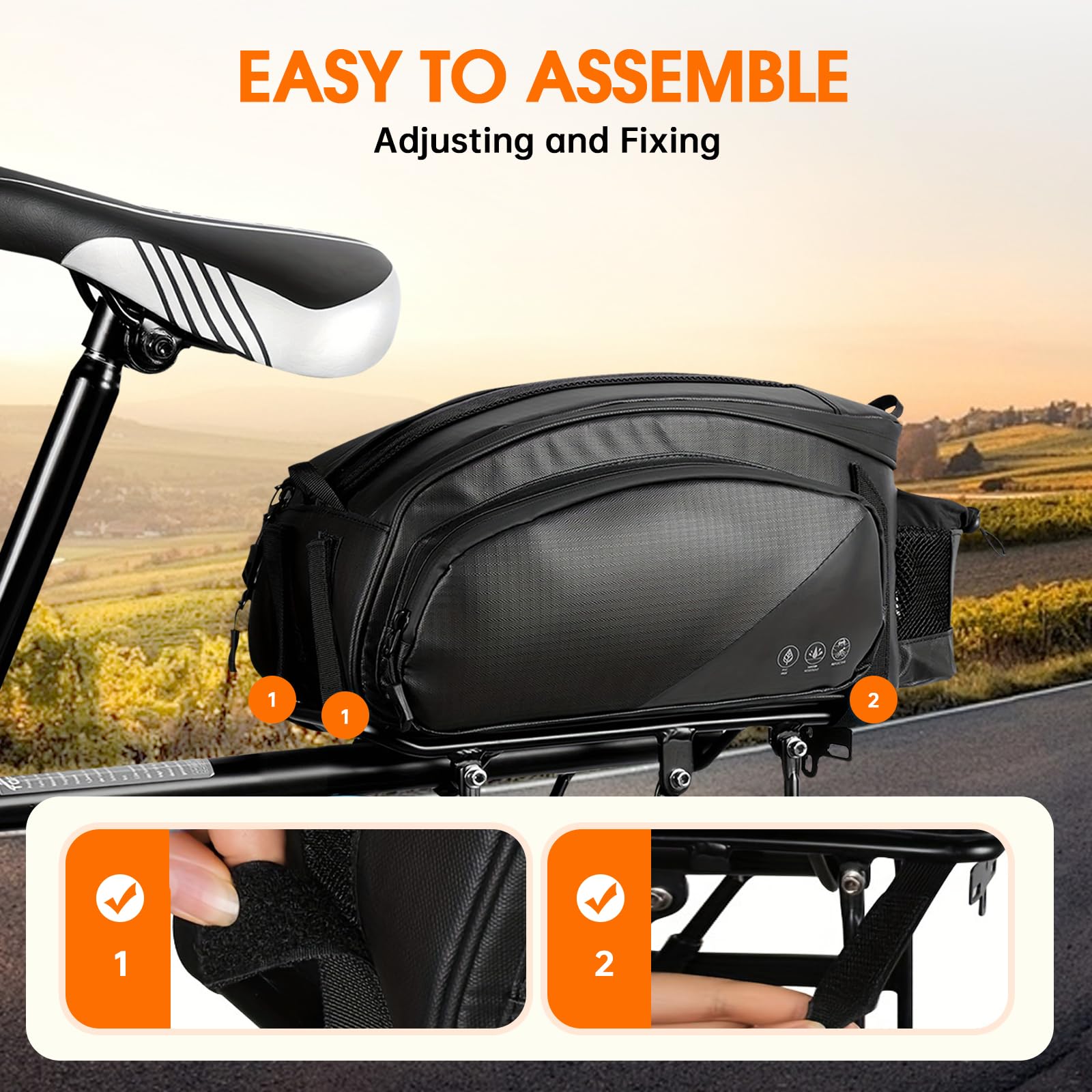 Bike Rack Bag,12L Bike Trunk Bag, Rear bike rack bag, Multi Pockets Cycling Rear Seat Storage Bag, Bike Bags for bicycles Carrier with Reflective Area & Shoulder Strap for Cycling Trips.