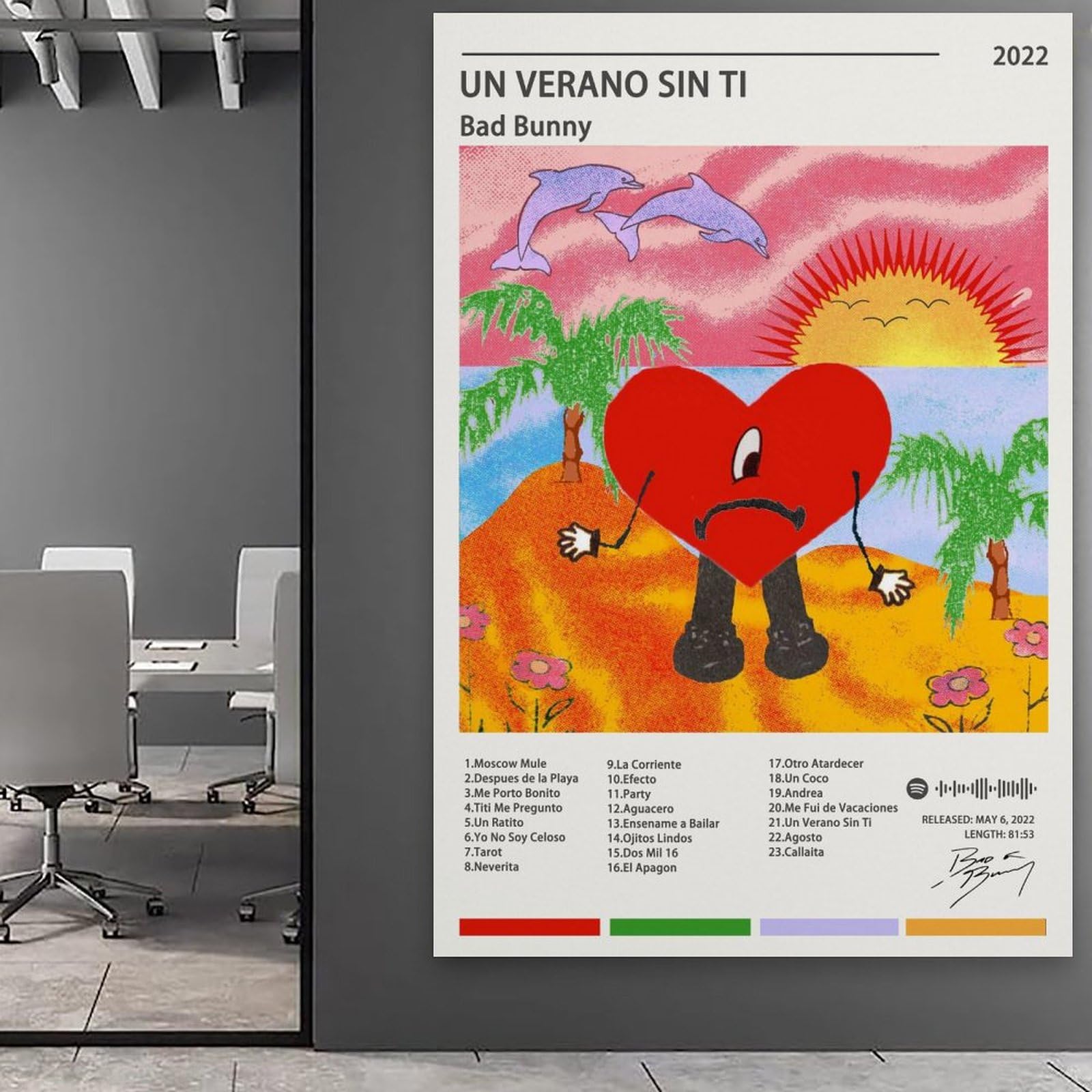 Poster sur toile Bad Bunny Un Verano Sin Ti pour album de musique - Décoration murale - Pour salon, chambre à coucher - Style sans cadre - 30 x 45 cm