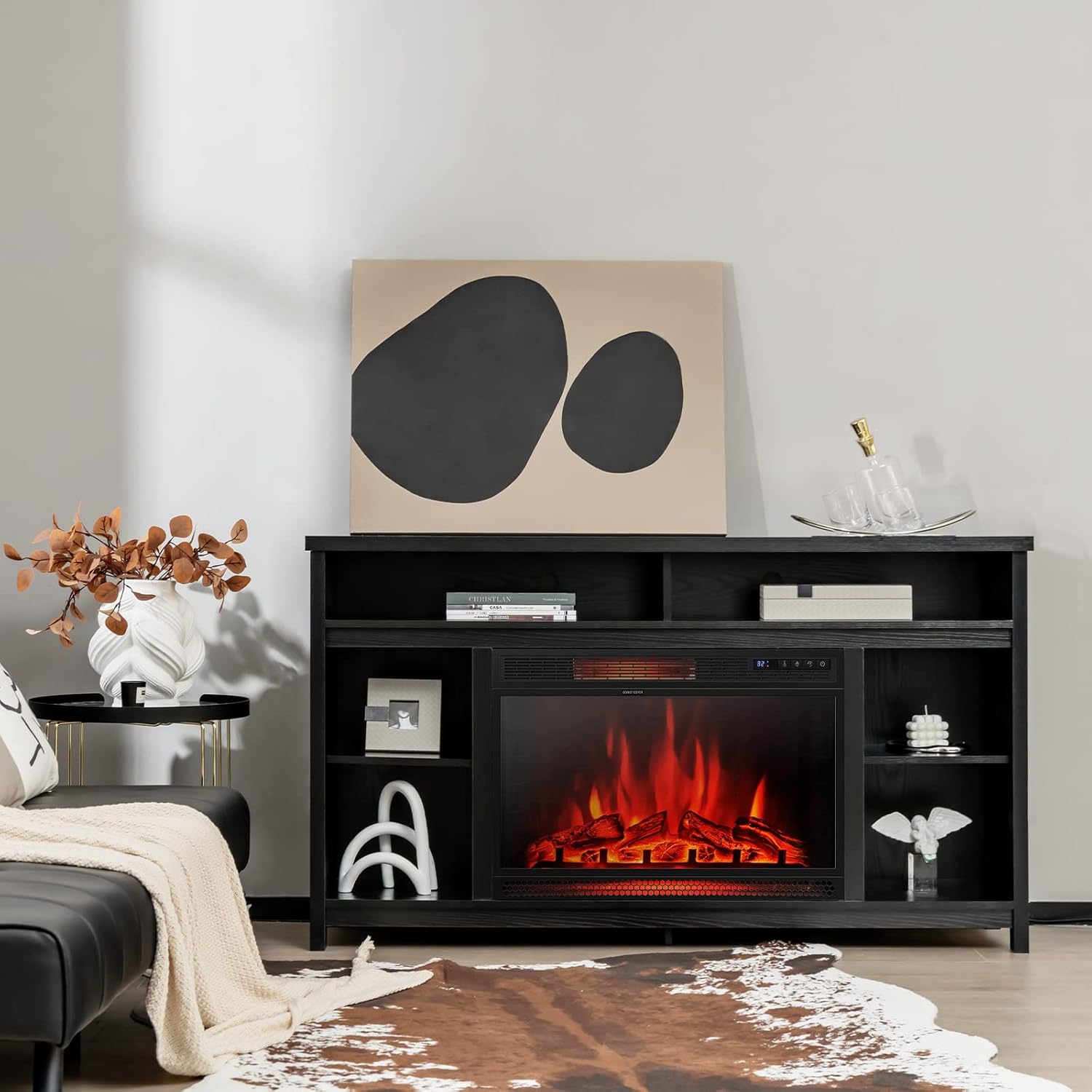 Tangkula 58 Inches Fireplace TV Stand for TVs up to 65 Inches, Modern Entertainment Center w/ 28 Inches Fireplace Insert, Remote Control, Electric Fireplace TV Console Table