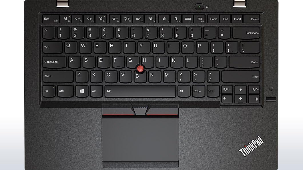 Close-up of the Lenovo ThinkPad X1 Carbon keyboard with TrackPoint and touchpad.