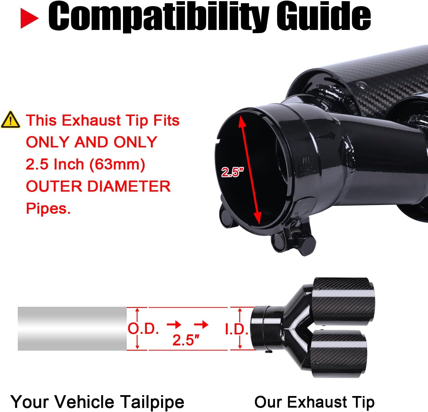 1-Pack Carbon Fiber Dual Exhaust Tips 2.5 Inlet to 3.5 Outlet, Universal Tailpipe 2.5 Inch Exhaust Muffler Tips (Gloss)