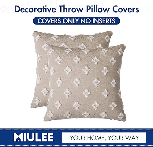 Miniatura 2 de MIULEE Juego de 2 fundas de almohada decorativas beige rombo, jacquard, juego de 2 rellenos de almohada de 18 x 18 pulgadas