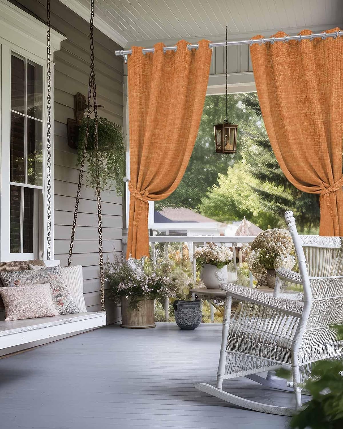 Outdoor Curtains for Patio Waterproof, Burnt Orange Burlap Texture Outdoor Blackout Curtains for Porch/Balcony/Gazebo, Farmhouse Vintage Orange Sun Blocking Privacy Curtain 108 Inch 2 Panels, 54"x108"