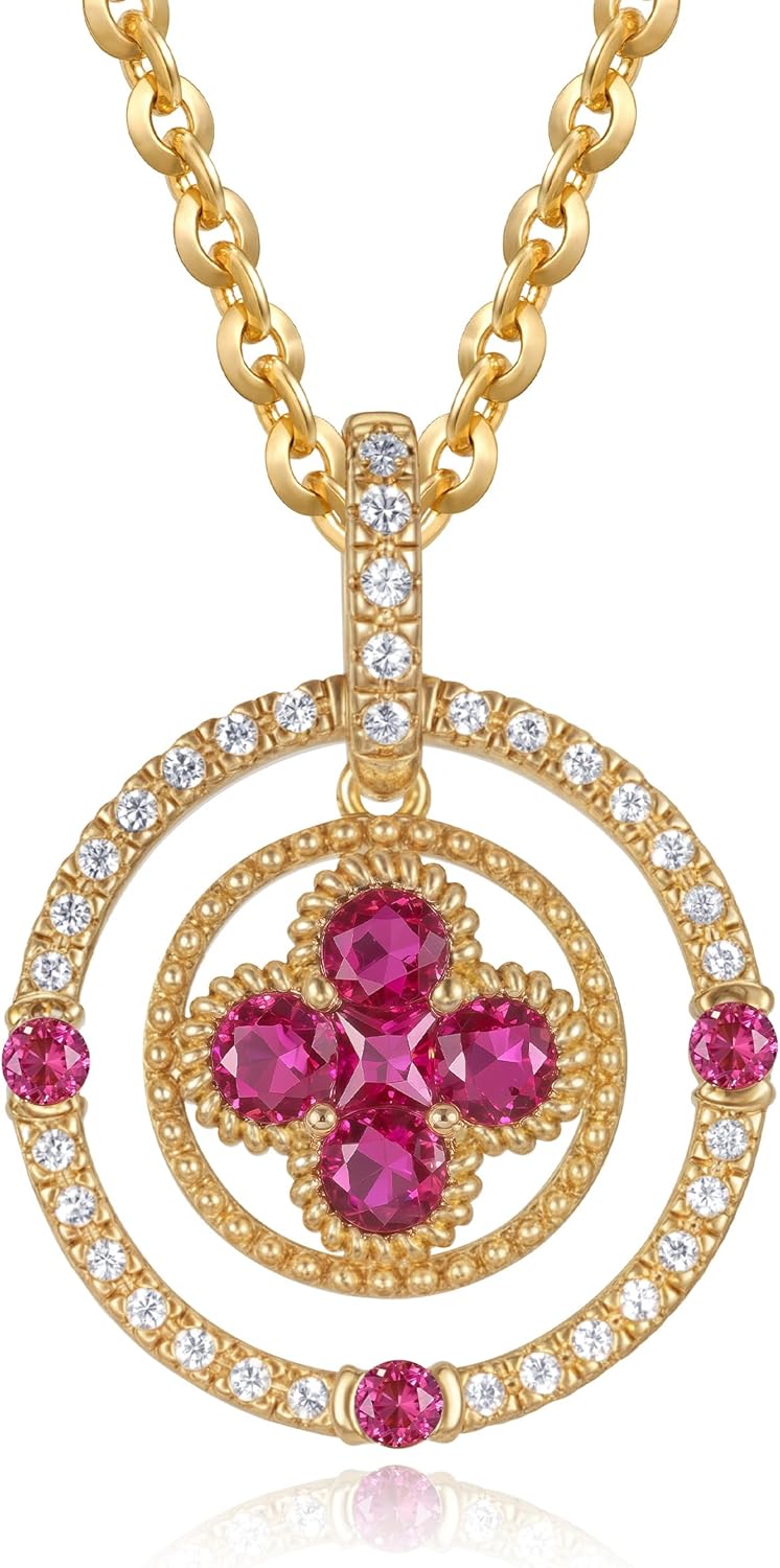 Fettero Gold Necklace for Women,14K Gold Plated Charm Necklaces for Women Gemstone Pendant Necklace Non Tarnish Gold Necklaces Jewelry