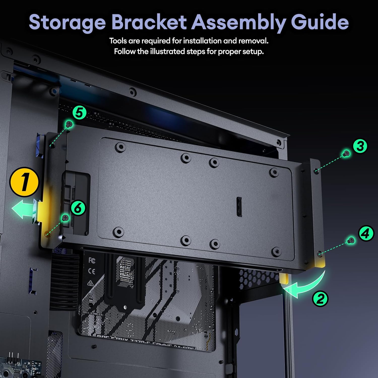 Illustrated guide for storage bracket assembly