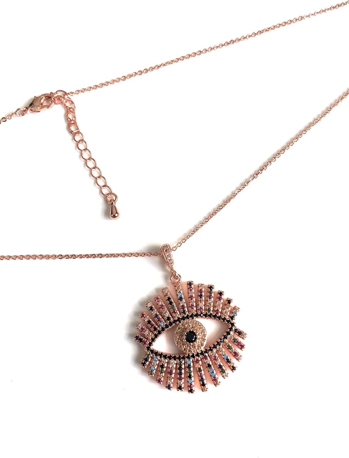 Evil Eye Necklace Rainbow Rose Gold Pated Pendant 17.5 Inches Chain - Image 7