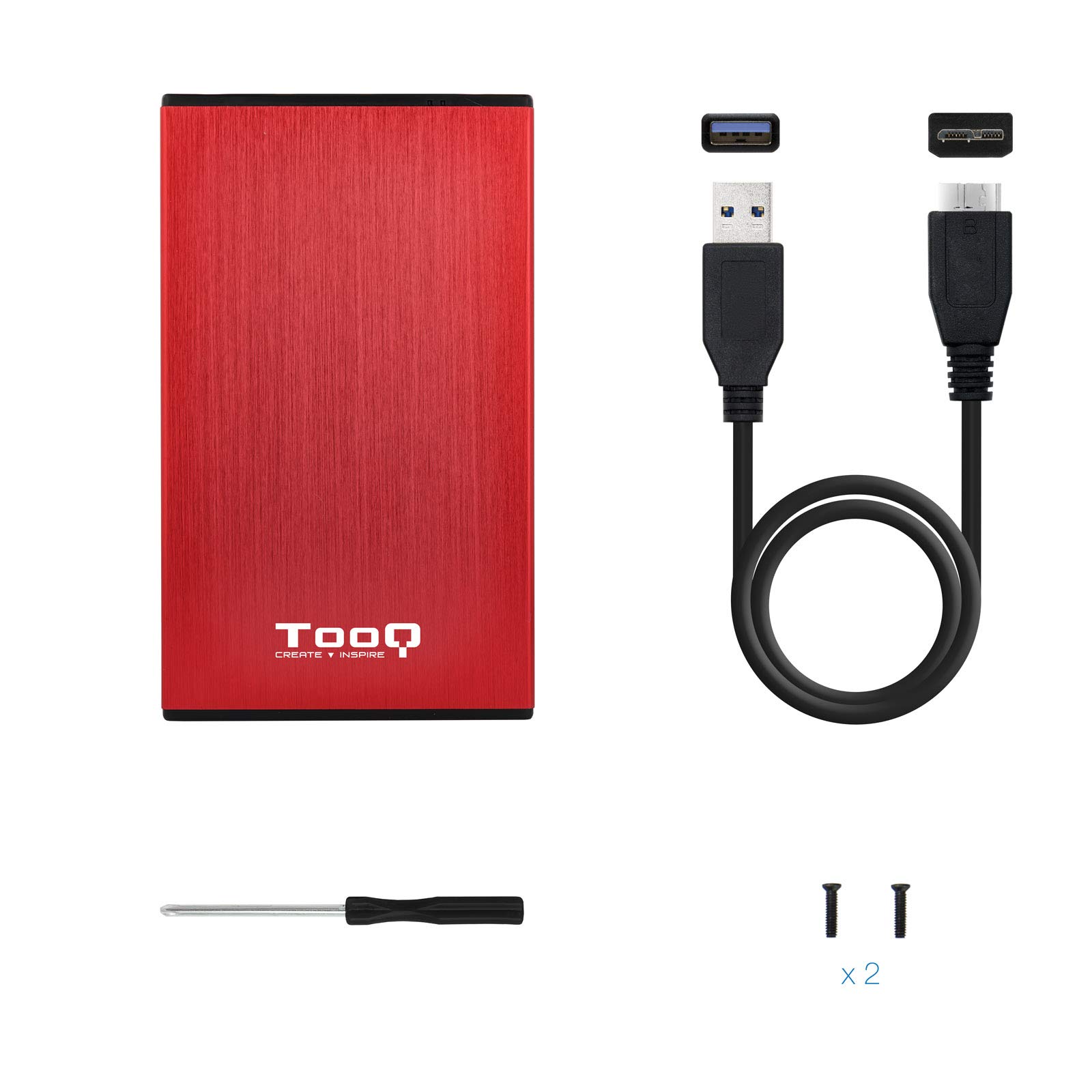 TOOQ TQE-2527R - Custodia per dischi rigidi HDD da 2,5", (SATA I/II/III fino a 9,5 mm di altezza, USB 3.0), alluminio, indicatore LED, rosso, 50 g.
