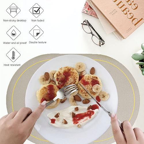 Miniatura 2 de YANGKLUIB Juego de 2 manteles individuales ovalados de piel sintética, resistentes al calor, fáciles de limpiar, impermeables, para mesa de comedor,