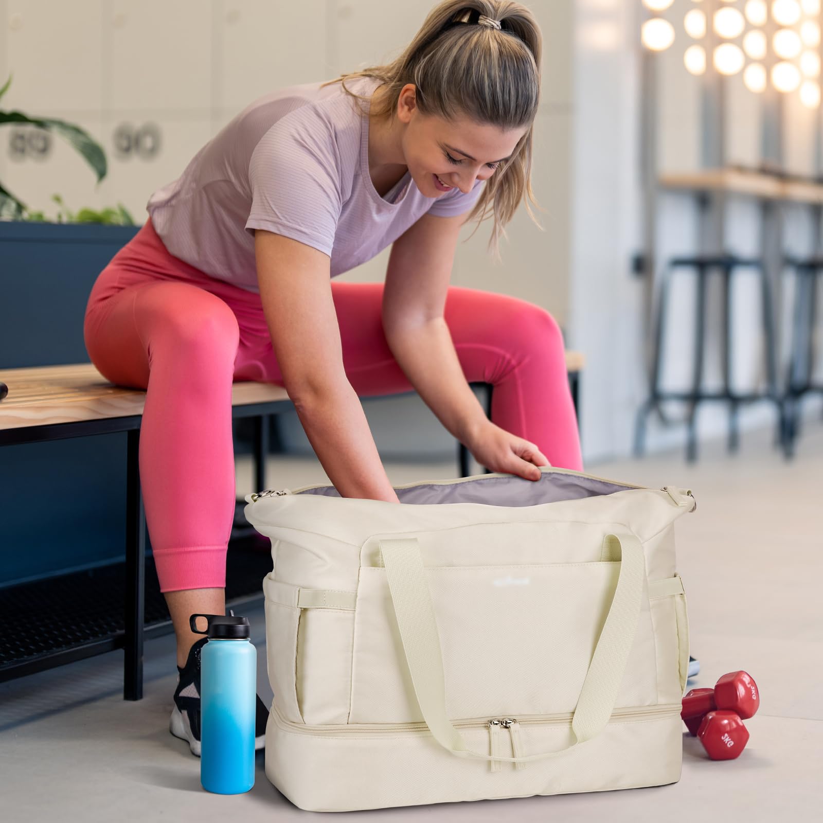 ETRONIK Bolsa de Deporte de Viaje para Mujer, Fin de Semana con Compartimento para Zapatos y Compartimento húmedo, Bolsa de Viaje para Mujer, para Viajes, Gimnasio, Yoga