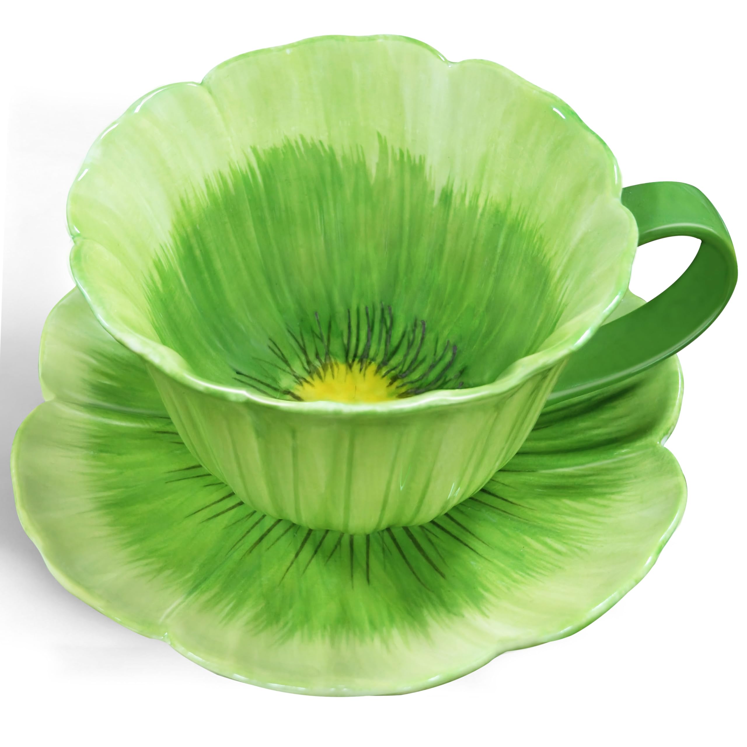 Photo 1 of ****PLATENBROKEN8
JUSONEY 10 oz Tea Cups and Saucers, Ceramic Flower-shaped Cappuccino Cup, Latte Cup and Saucer set, elegant floral Espresso Cup set, Suitable for microwave and dishwasher-Green